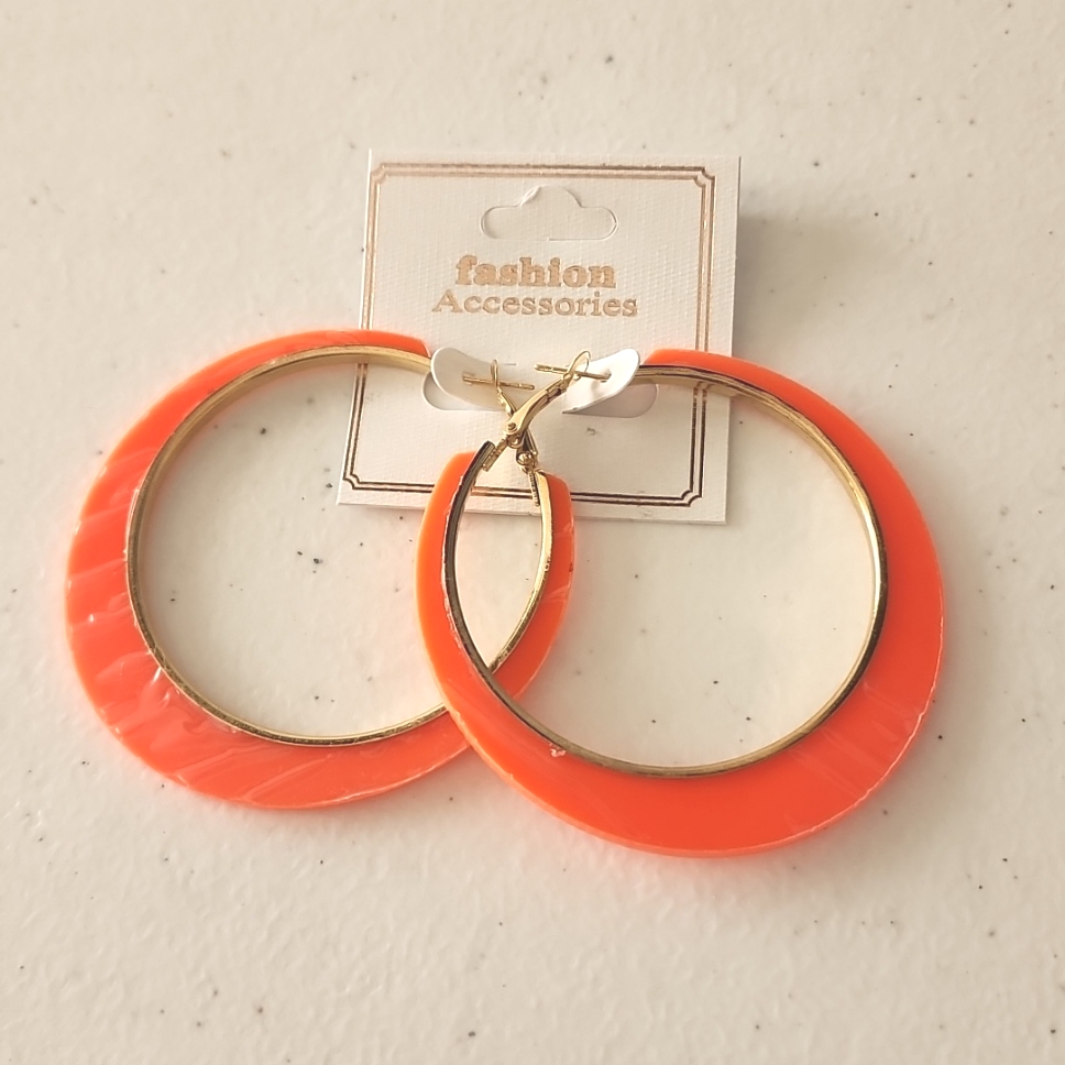 3 For $18 Yellow Fluorescent And Goldtone Hoop Earrings Nib